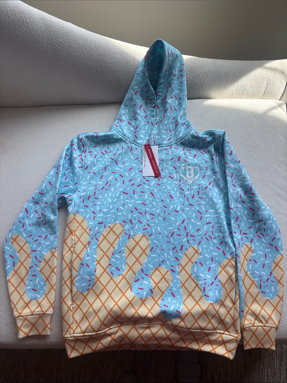 NWT Baseball Kids Light Blue Ice Cream Drip Hoodie with Sprinkles-Cotton Candy